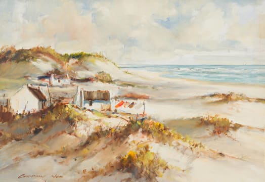 Christiaan Nice; Beach Scene with Cottages
