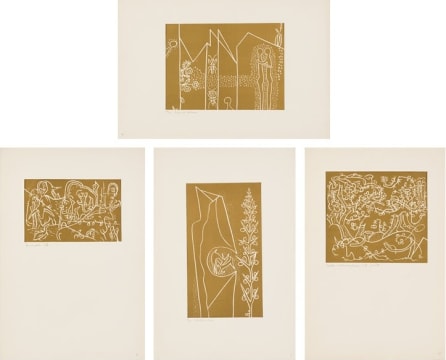 Walter Battiss; Bushveld Life; The Locust Swarm; The Newborn Kid; Cattle Metamorphosed into Plants, four