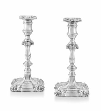 A pair of early Victorian silver candlesticks, John Waterhouse, Edward Hatfield & Co, Sheffield, 1838