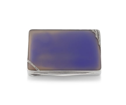 Berthold Hermann Müller; A silver and chalcedony, marcasite-mounted cigarette case, Berthold Hermann Müller Ltd, .925 sterling, with import marks for London 1930
