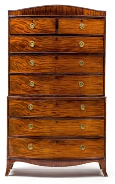 A George III figured mahogany bowfronted tallboy/chest-on-chest