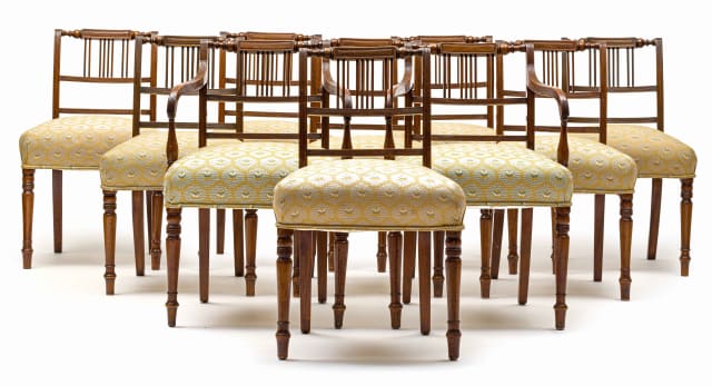 A set of ten George III mahogany dining chairs
