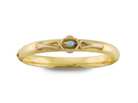 Victorian turquoise and 15ct gold bangle, Birmingham, 1892