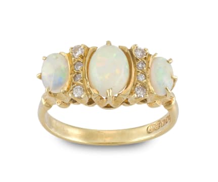J & P; Opal and diamond 18ct gold ring, maker's initials J&P, London 1973