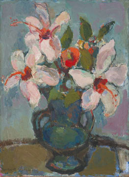 Herbert Coetzee; Hibiscus in Blou Vaas (Hibiscus in Blue Vase)