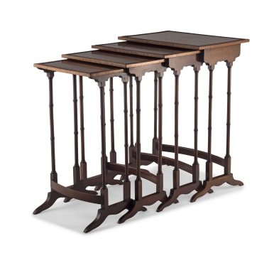 A nest of four George III style mahogany quartetto tables