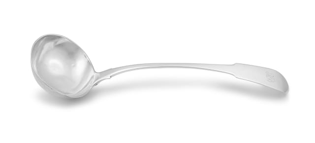 A Cape silver 'Fiddle' pattern soup ladle, Lawrence Holme Twentyman, 19th century