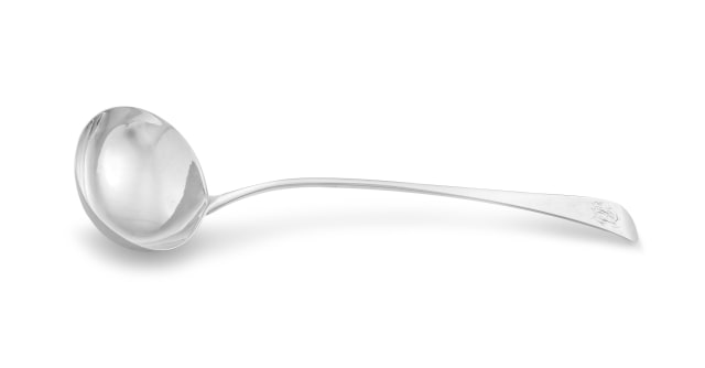 A George III silver 'Fiddle, Thread and Shell' pattern ladle, maker's mark indistinct, London, 1817