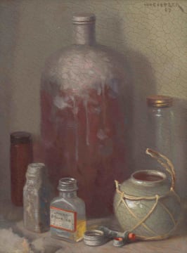 Willem Hermanus Coetzer; Still Life with Bottles and Ginger Jar