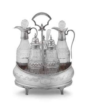 A George III silver and cut-glass cruet set, The Batemans, London, 1804