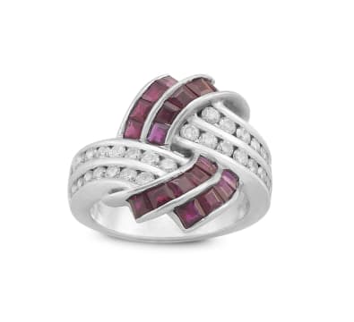 Ruby and diamond platinum cocktail ring
