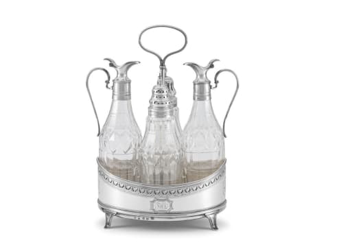 A George III silver and cut-glass cruet set, Joseph Scammell, London, 1789