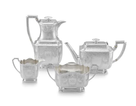 A Victorian silver four-piece tea service, Atkin Brothers, Sheffield, 1896