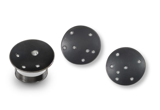 Aninka Harms; Pair of diamond and silver earrings and a ring en suite, designed by Aninka Harms