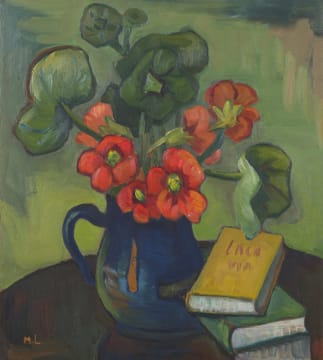 Maggie Laubser; Still Life with Flowers and Books, recto; Seascape with Birds and Boats, verso