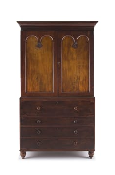 A mahogany secretaire linen press, 19th century