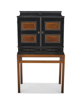 An Antwerp rosewood, ebonised, painted and ivory cabinet, 17th century