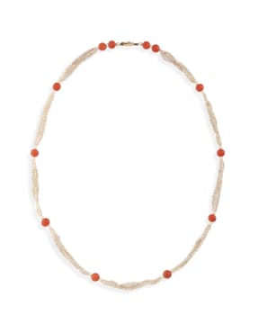 Seed-pearl and coral necklace