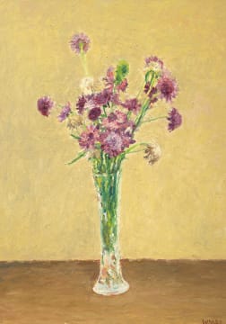 Walter Meyer; Purple Flowers in a Glass Vase