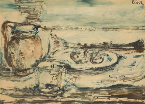 Wolf Kibel; Still Life with Jug, Glass and Plate of Fruit