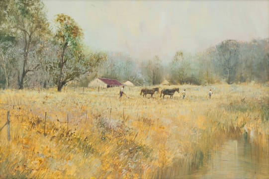 Christopher Tugwell; Farm Landscape with Horses Ploughing