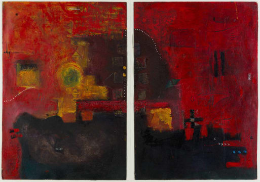 Nico Phooko; Abstract Composition in Red, diptych