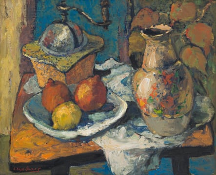 Alexander Rose-Innes; Still Life with Fruit, Vase and Coffee Grinder