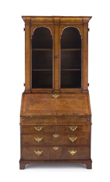 A George II walnut and burr walnut secretaire bookcase
