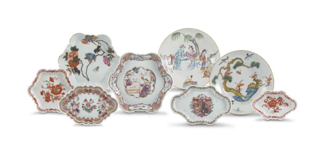 Two Chinese famille-rose oval-shaped teapot stands, Qing Dynasty, Qianlong period, 1736-1795