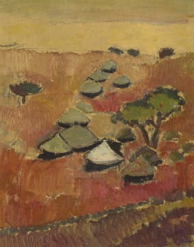 Pranas Domsaitis; Landscape with Dwellings