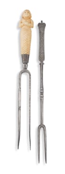 An ivory two-tyne carving fork, 18th century, possibly Indian