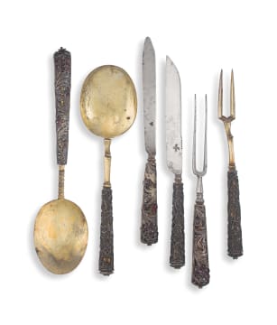 A cased three-piece gilt-metal and steel travelling set, 18th century