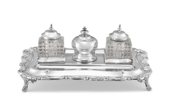 A Victorian silver-plated inkstand, John Sherwood & Sons, Birmingham, 1839-1879
