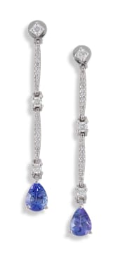 Pair of tanzanite and diamond 18ct white gold pendant earrings