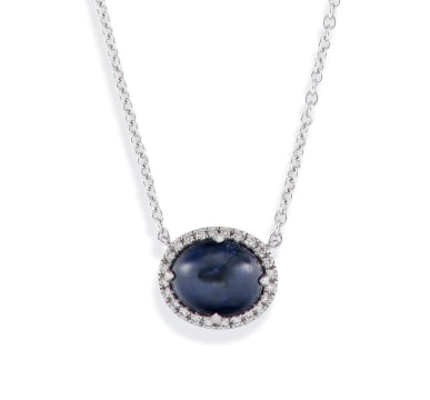 Cabochon-cut sapphire and diamond 14ct white gold necklace