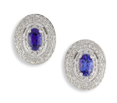 Pair of tanzanite and diamond 9ct white gold earrings