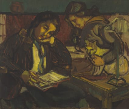 Moses Kottler; Two Girls Reading by Lamplight