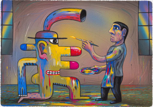 Norman Catherine; Man Painting a Sculpture, DS 14-02