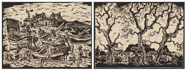 Gregoire Boonzaier; Boats, Houses with Trees, two