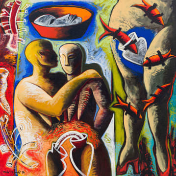 André Naudé; Composition with Embracing Couple and Fish
