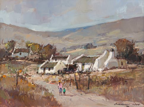 Christiaan Nice; Landscape with White Cottages and Figures Walking