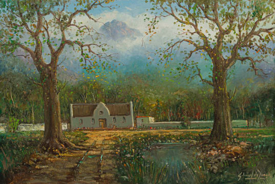 Gabriel de Jongh; Landscape with Cape Dutch Homestead