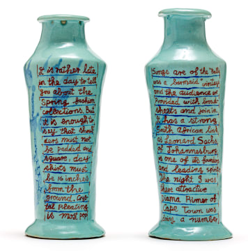 Hylton Nel; A Pair of Turquoise Vases with Text, two