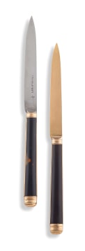 Two French tortoiseshell, steel and gold dessert knives, Paris, possibly 1750-1756, late 18th century