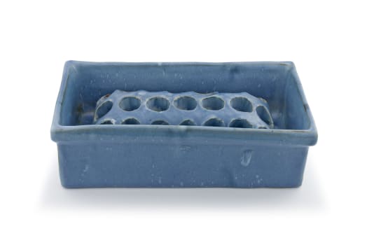 A Linn Ware mottled blue-glazed trough
