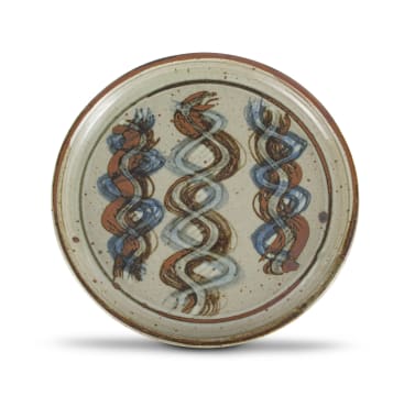 A large stoneware dish