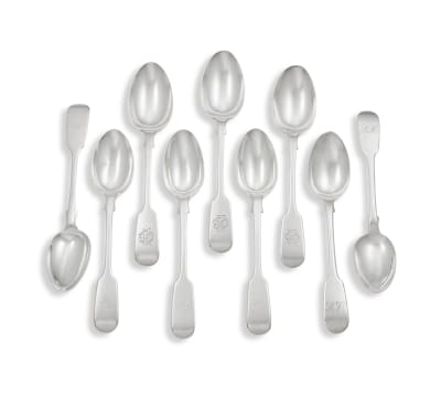 Three Victorian silver 'Fiddle' pattern teaspoons, Josiah Williams & Co, Exeter, 1875
