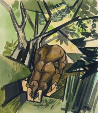 Peter Clarke; Lovers in a Garden, recto, Figure Holding Basin, verso