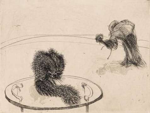 William Kentridge; Cat on Table