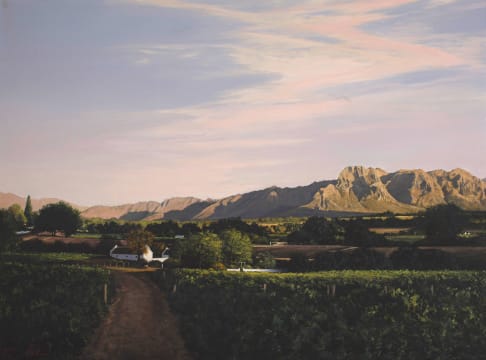 Hannes du Plessis; Farmstead in a Mountainous Landscape and Vineyards